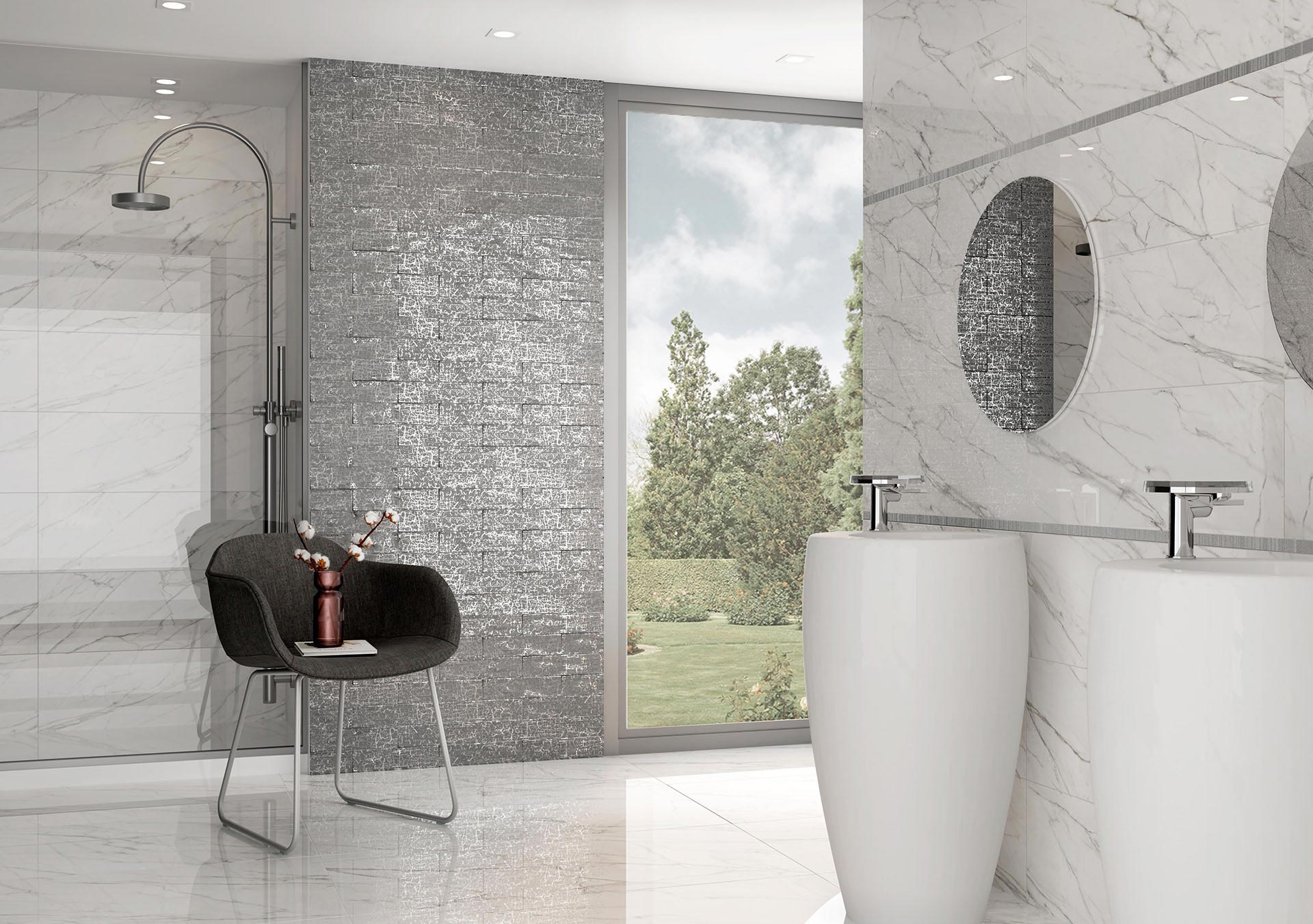 AMB VARENNA CARRARA 30X90 CENEFA PLATA 2,5X90 MAIOLICA ARGENT 7,5X30