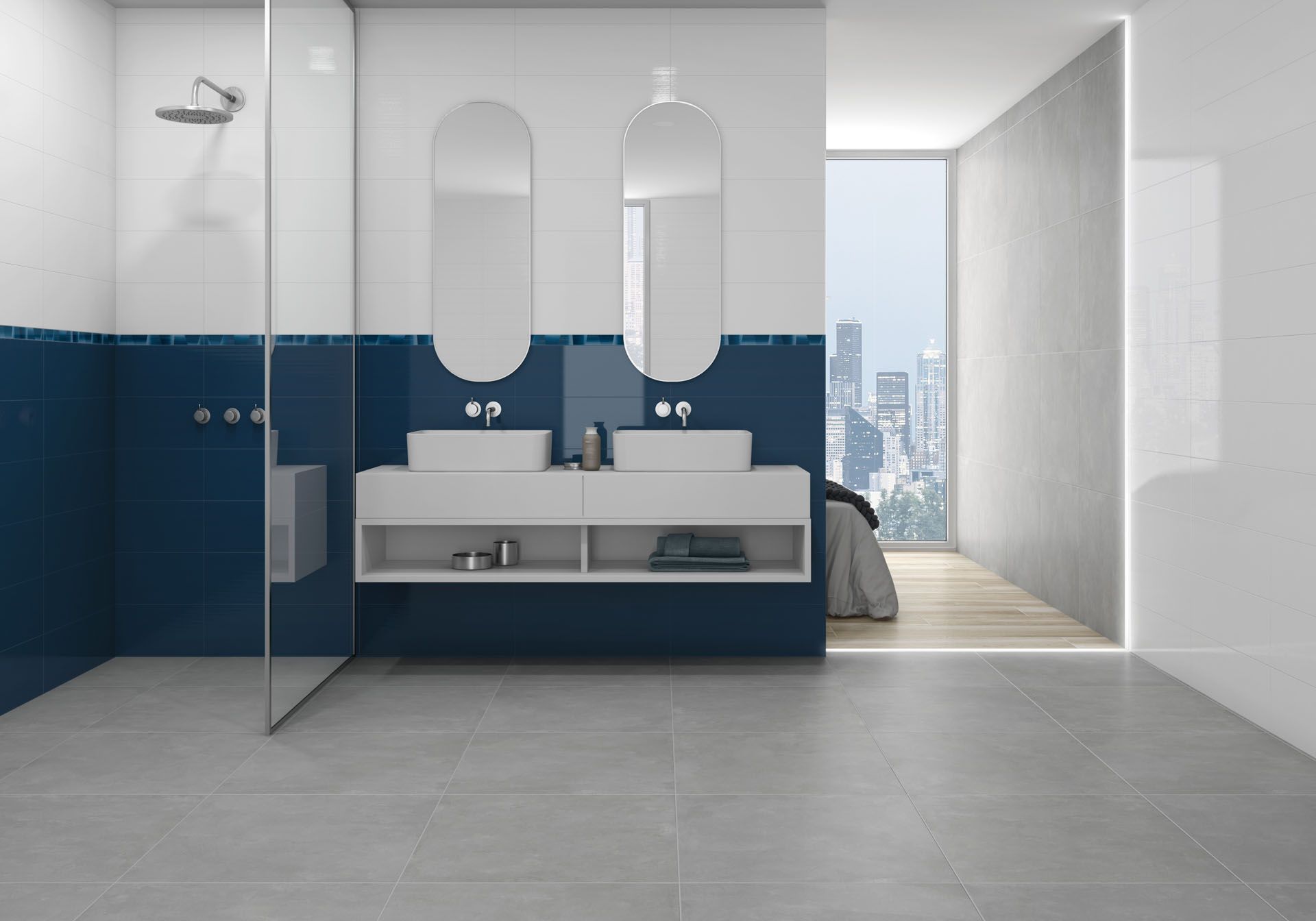 AMB KALA WHITE 20X60 KALA BLUE 20X60 COSMOPOLITA SILVER 60X60 BOHARS OLIVO 25X150