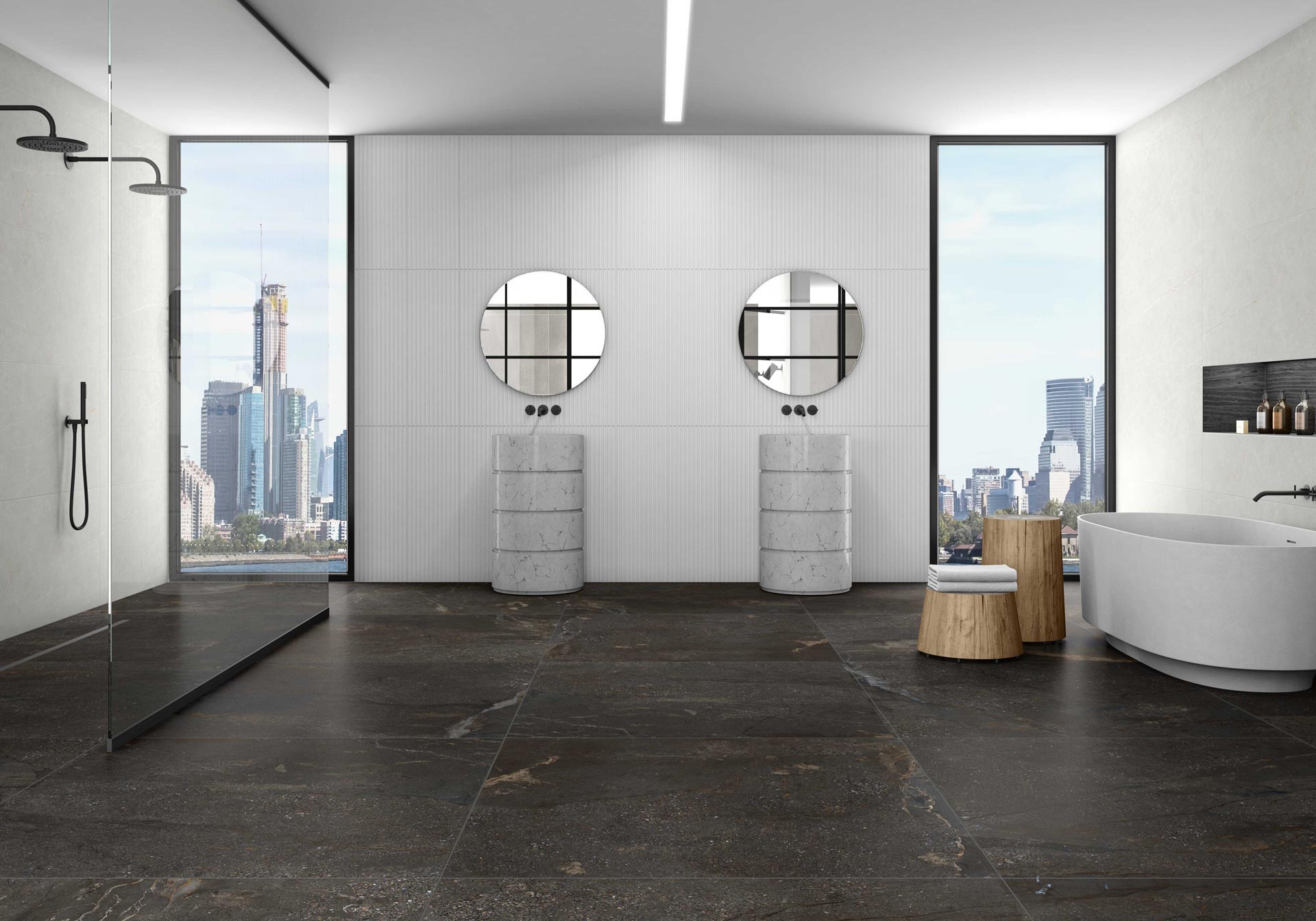 AMB ELITE WHITE 60x120 MAINSTONE BLACK 120X120 RLV ISEO BIANCHI 30X90