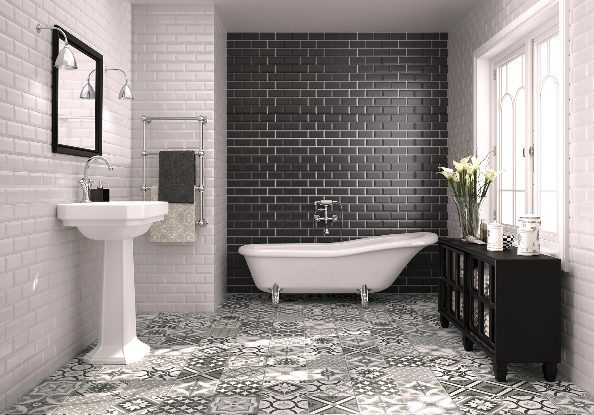 AMB CLASSIC WHITE CLASSIC BLACK 7,5X15 HERITAGE MONO 60X60