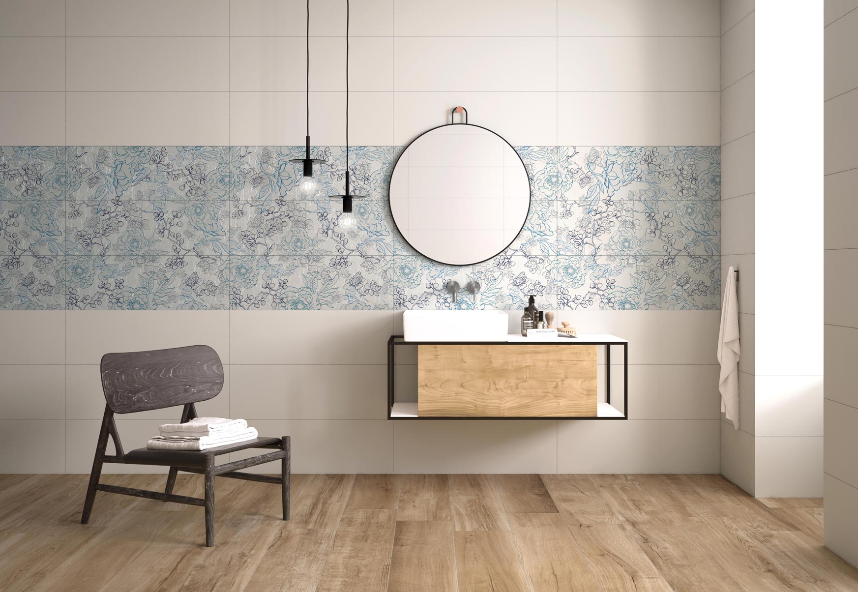 AMB BIANCHILUX WHITE 30X90-SANTORINI BLUE-ETERNAL ROBLE 25X150